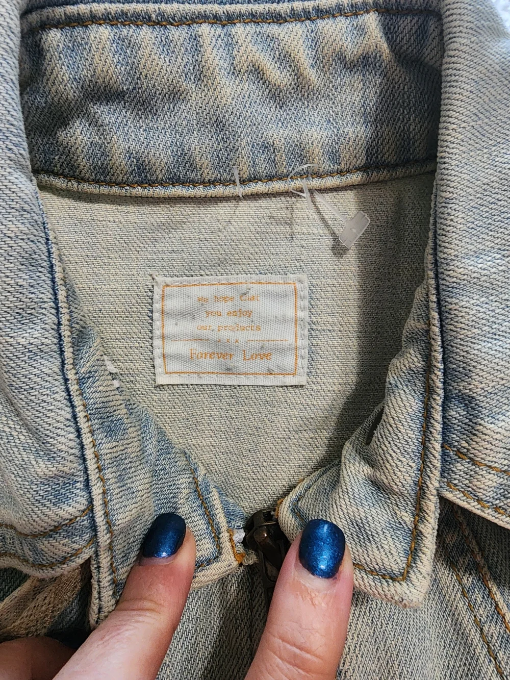 Forever Love Distressed Denim Y2K JacLight Wash Distressed Denim Jacket - Women